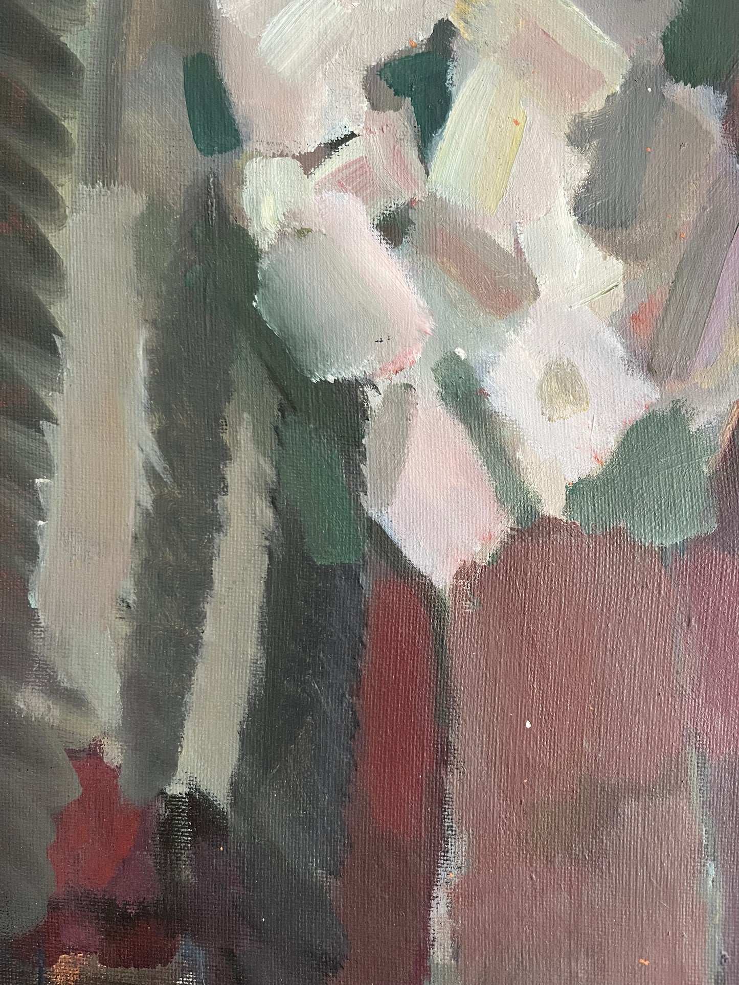 Roses in Red Vase