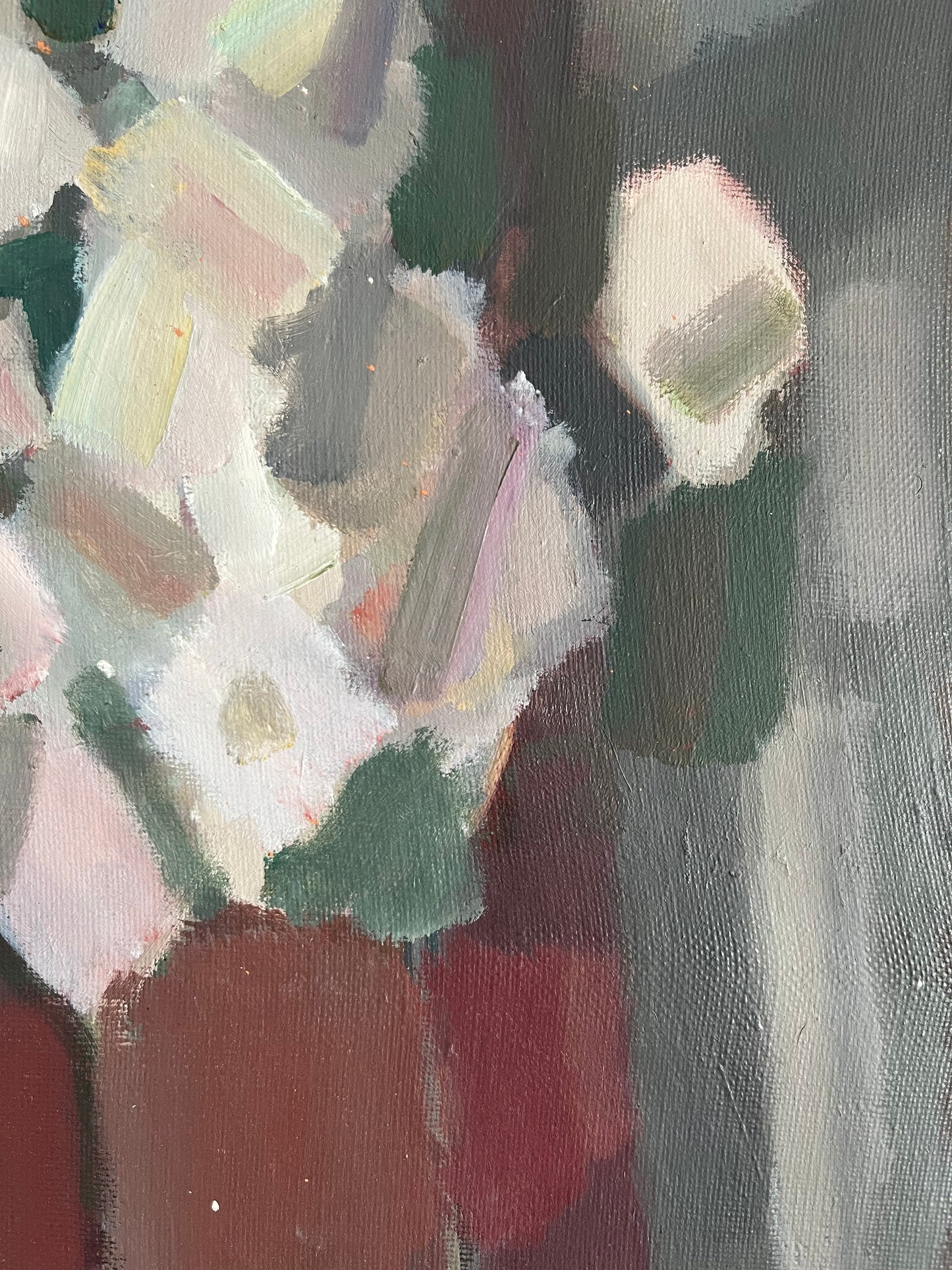 Roses in Red Vase